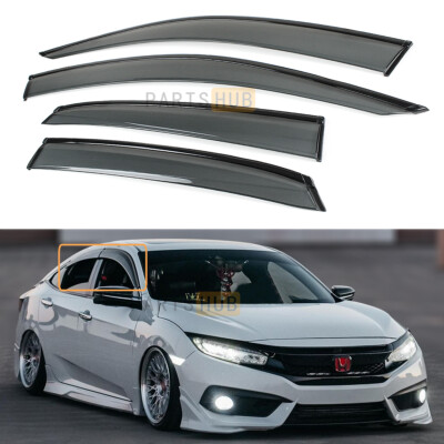 #ad For 2016 2021 Honda Civic Sedan Black Trim Smoked Tinted Window Visor Rain Guard $39.99