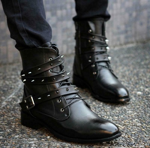 Gothic Mens Rivet faux leather Pointed 