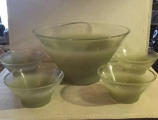 Vintage MCM Frosted Vintage Serving bowl and 4 Individual Bowls By Blendo