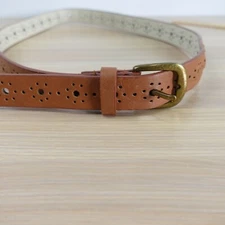 Boho Cut Out Leather Belt Women Small Brown Caramel Perforated Spring Indie Faux