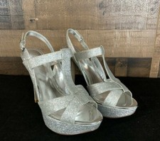 Woman's Aldo HEISTER Silver Sparkle Heels Holiday 85331350 Size 38