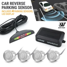 4 Parking Silver Sensors LED Backup Reverse Rear Radar System Alert Alarm Kit