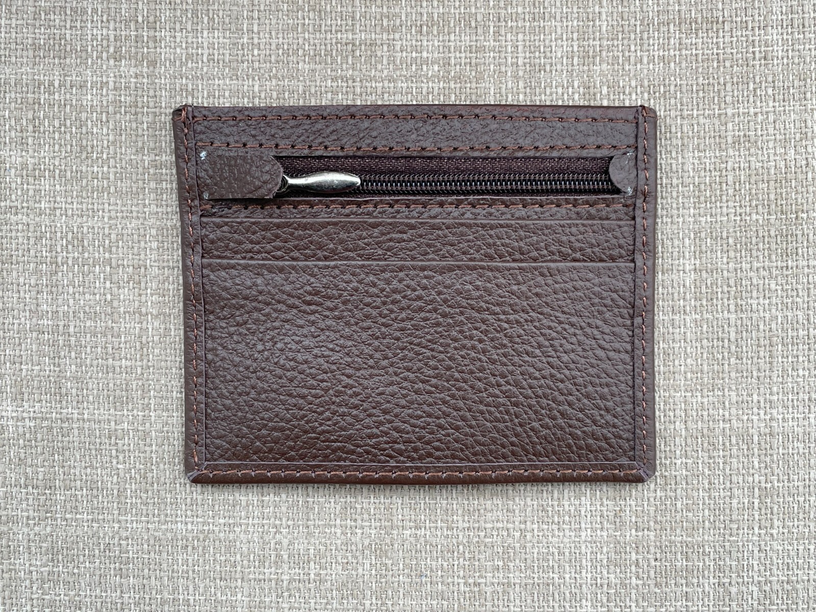 Handmade Genuine Brown Leather Card Holder Mini Wallet Purse  -image