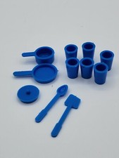 Vintage Barbie Size Doll House Kitchen Dishes Accessories Blue Lot of Cups Pans