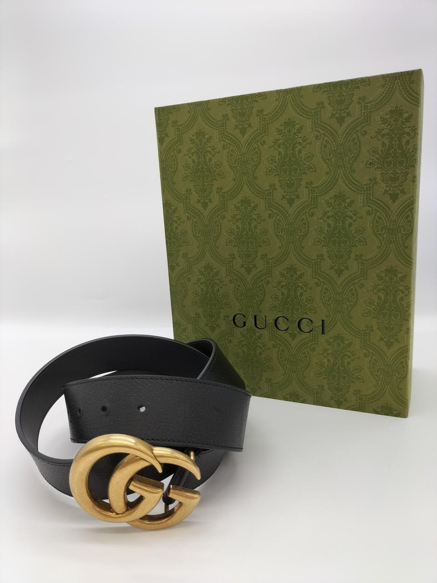 GUCCI GG Marmont Buckle Belt Leather Black Wide Italy 406831