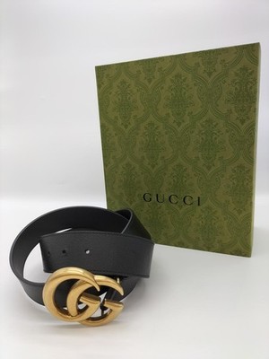 GUCCI GG Marmont Buckle Belt Leather Black Wide Italy 406831