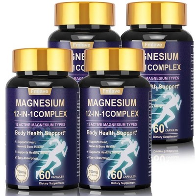 4x Magnesium Complex Supplement 700mg 12 in 1 High Absorption Chelated Magnesium