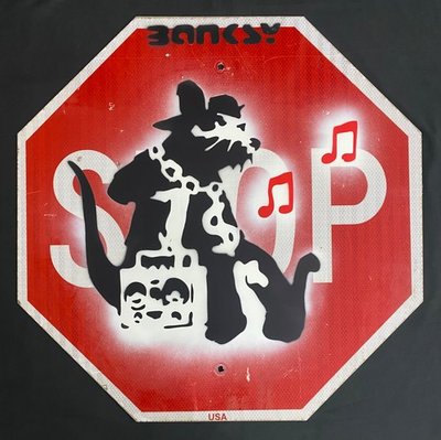 #ad Very Rare Banksy Original spray stencil Street Sign Painting 2013 $275.00