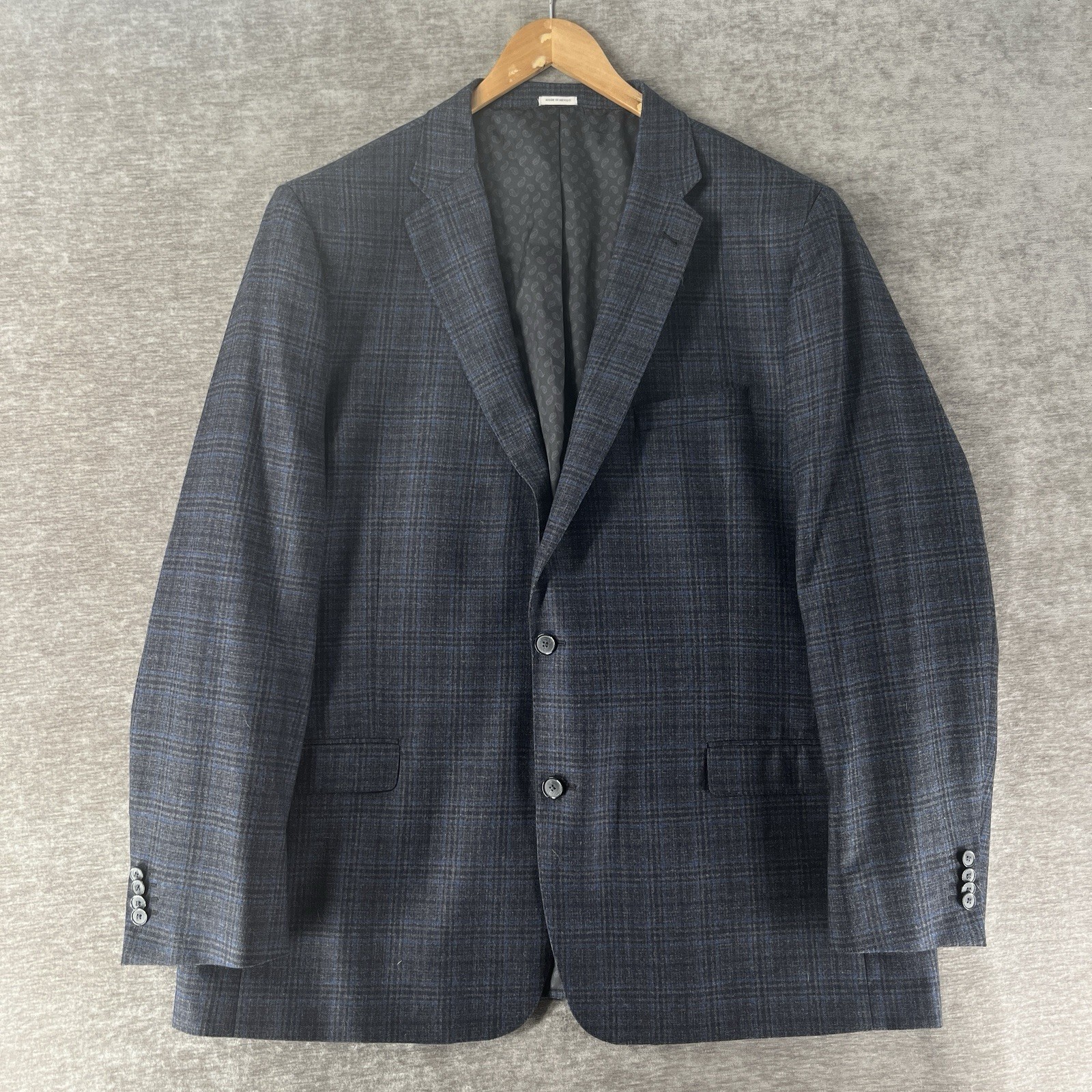 Joseph Abboud Reda Wool Men’s 50L Blazer Blue Hopsack Sport Coat Jacket Plaid
