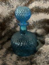 This is a vintage Italian Empoli blue glass decanter with a diamond point Bottle