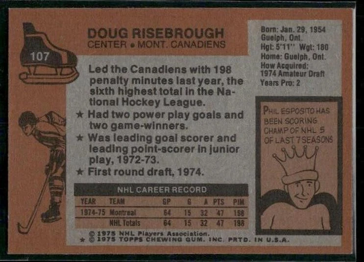1975-76 Topps #107 Doug Risebrough NM+ - Image 2 of 2