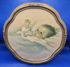 Vintage Bessie Pease Gutmann AWAKENING in Unique Clover Shaped Gold Frame 