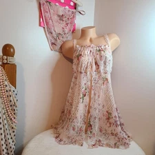 Rare VTG Secret Treasures Sheer Chiffon Milkmaid Babydoll & Panty Set Size 2X