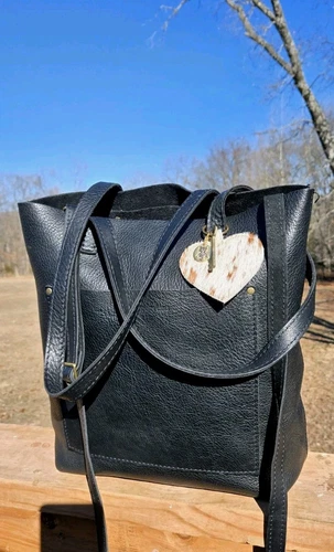 Bolso de Mano Portland de Cuero Grande Guijarro Negro con Correa para el Hombro Etiqueta Colgante de Cuero de Vaca - Imagen 1 de 23