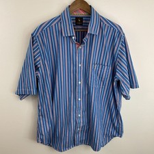 Tailorbyrd Shirt Mens 2XL XXL Blue  Pink Striped Short Sleeve Button Cotton