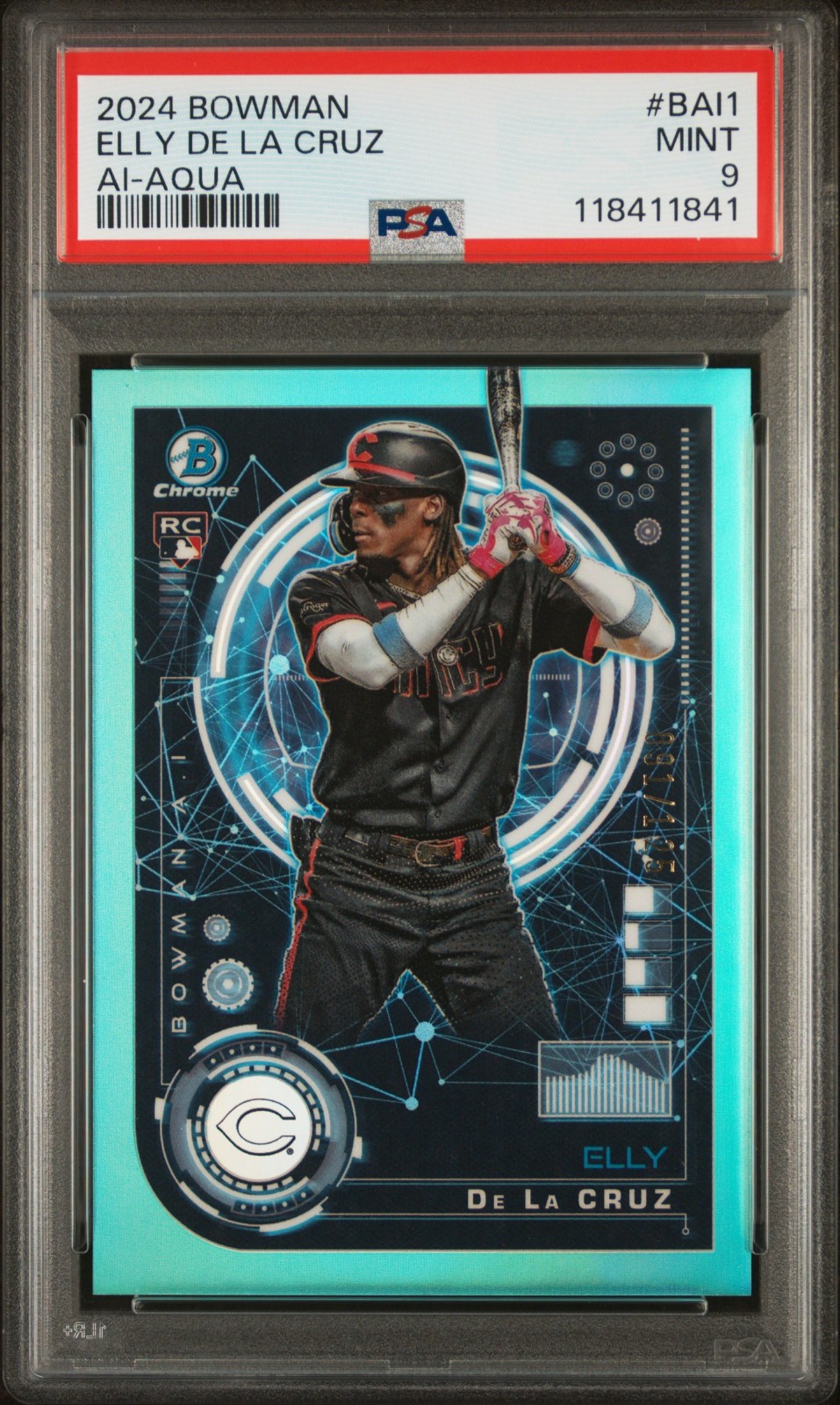 2024 BOWMAN CHROME AI #BAI-1 ELLY DE LA CRUZ AQUA /125 PSA 9 (RC) Pop 5!