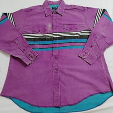 Vintage Wrangler Rodeo Shirt Brushpopper Western Wear Purple Striped Mens 18x36