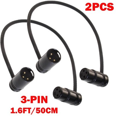 2X 50cm Low-Profile Right-Angle 3 Pin XLR Male to Female Adjustable-Angle Cable