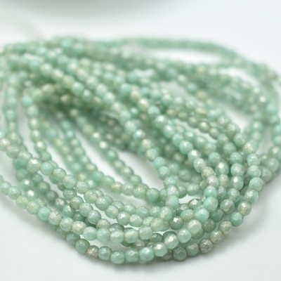 50 Bead - Fire Polish 3mm Green Tea Mercury Wash, Czech Glass