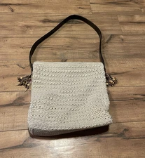 The SAK Ivory Shoulder Bag Crochet Purse Woven Hobo Handbag Beachy Coastal