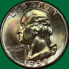 1958 Colorful Toning Washington Quarter Brilliant Uncirculated BU Coin #39364
