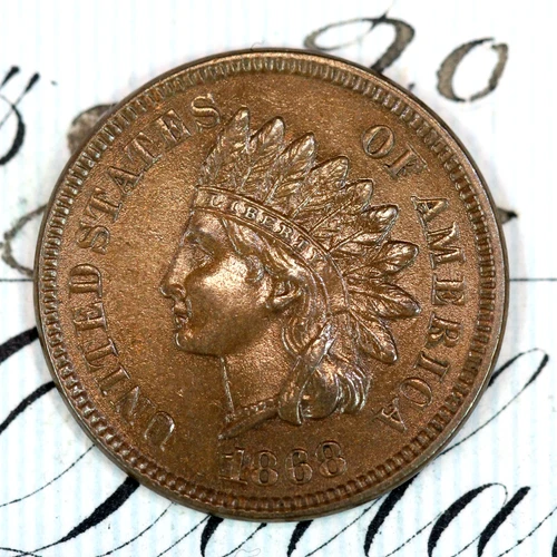 * 1868 * SOLID+ GEM BU MS INDIAN HEAD PENNY * FROM ORIGINAL COLLECTION