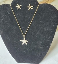 Starfish Earrings  Necklace with Stones - Goldtone Nautical Sea Beach