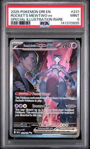 Pokemon Destined Rivals # 231 Rockets Mewtwo EX Special Illustration Rare PSA 9