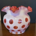 Fenton Cranberry Glass Vase Coin Dot Pattern Ruffled Rim 5 Inch