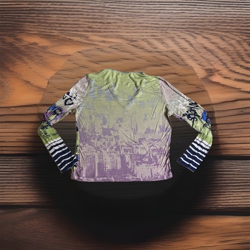 Camiseta Leyte Joop Top Estampado Abstracto Manga Larga Talla 40 Pequeña De Colección Años 90’s - Imagen 2 de 8