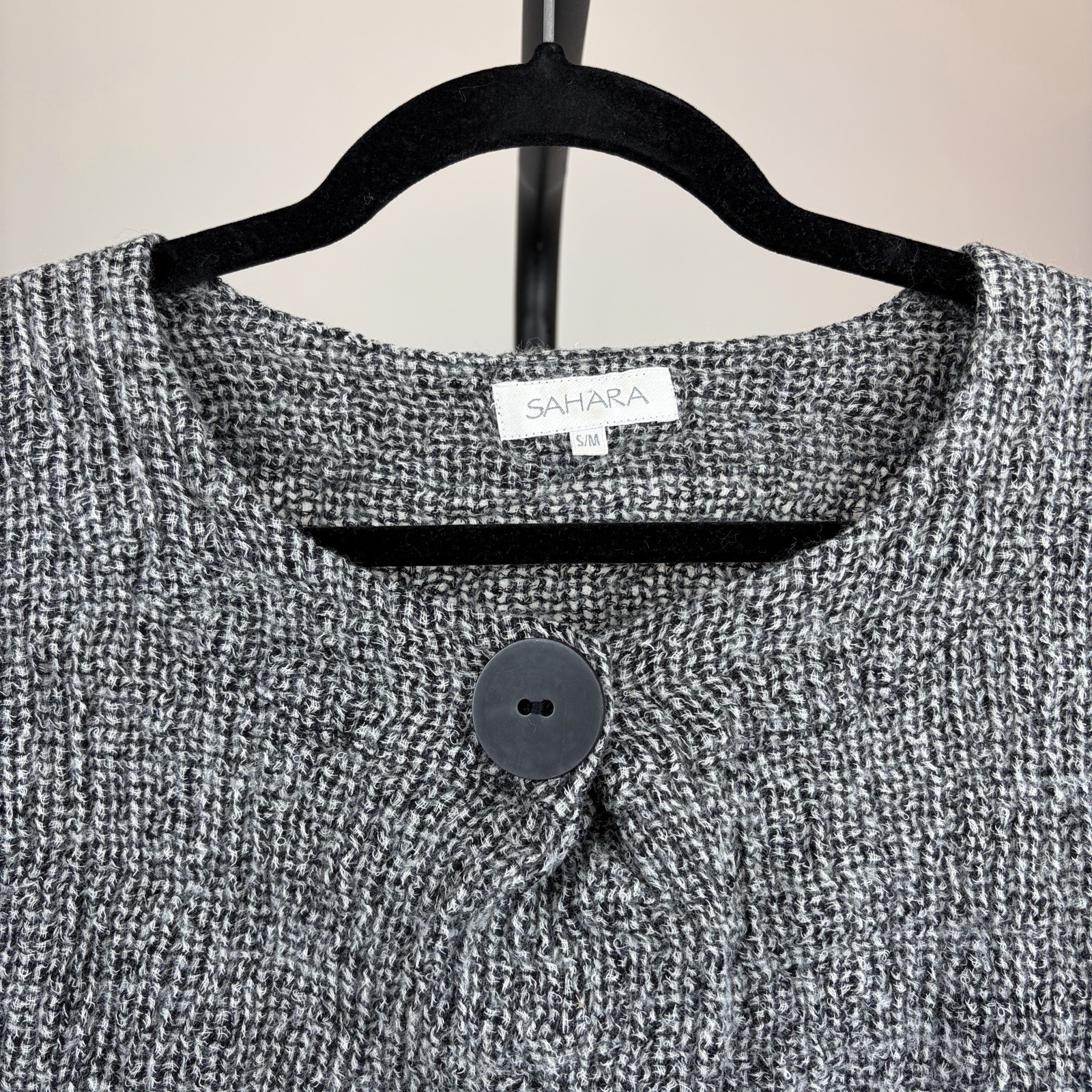 Sahara Womens Grey White Black Wool Blend Jumper Button Detail Size Small Medium image 3