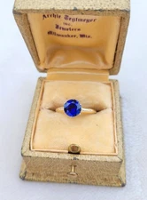 Vintage 10k Gold Ostby Barton Blue Sapphire Solitaire High Profile Ring Sz 5