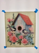 Authentic Vintage 90's Home Sweet Home Birds Flowers Heat Transfer Iron On NOS