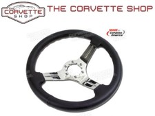 C3 Corvette Black Leather Steering Wheel W3 Chrome Spokes 1968-1982 X2502