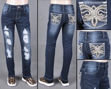 NWT Stretch Denim Girls Distressed Skinny Jeans - RK-15925K Black Wash