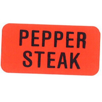 Pepper Steak Grabber Label Dayglo Red w/ Black Print 1.375'' x 3/4'' | 1000/Roll