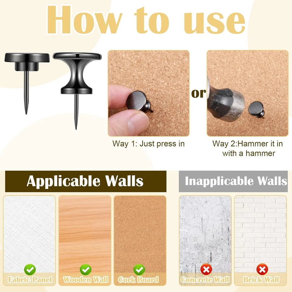 Metal Push Pins, 35 Pieces Black Thumb Tacks for Wall Picture Hanging Cork Bo... - Image 3 of 4