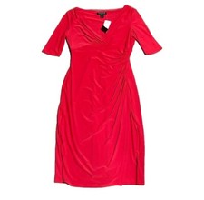 NWT Ralph Lauren Faux Wrap Holiday Red Stretch Pencil Dress Size 4