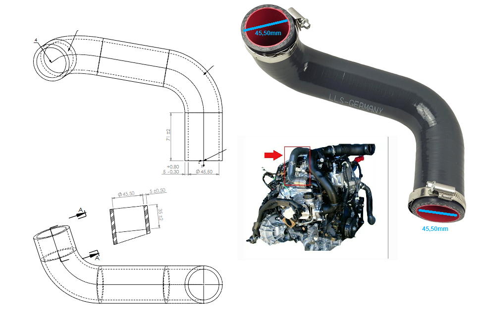LLS-GERMANY Tubo D'aria Di Carica Turbo Compatibile Con Renault Master III, 2.3 DCi, 1446300Q2E, 1446300Q2M, 1124095, 1302315, 144600588R, 95519367, 95524209, 144609413R, 1414413R 6300Q. 3C - Foto 6