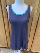 LOGO Lori Goldstein Womens Long Tank Top Size Medium M Gray Green Tan Excellent!