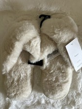 NORDSTROM Cream Color Fluffy Snuggle Cozy Plush Faux Fur Crisscross Slippers XL