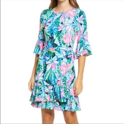 Lilly Pulitzer Dress Kassi Onyx You Me And Giraffe Ruffled Faux Wrap Dress Small