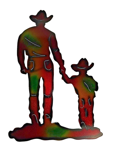 Cowboy and Son Rainbow Metal Wall Decoration Western Home Decor 17"x11-1/2" NEW