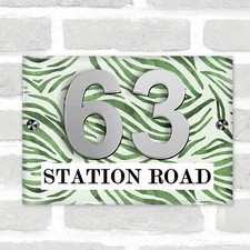Animal Print Green Zebra 3D Modern Acrylic Door Number House Sign