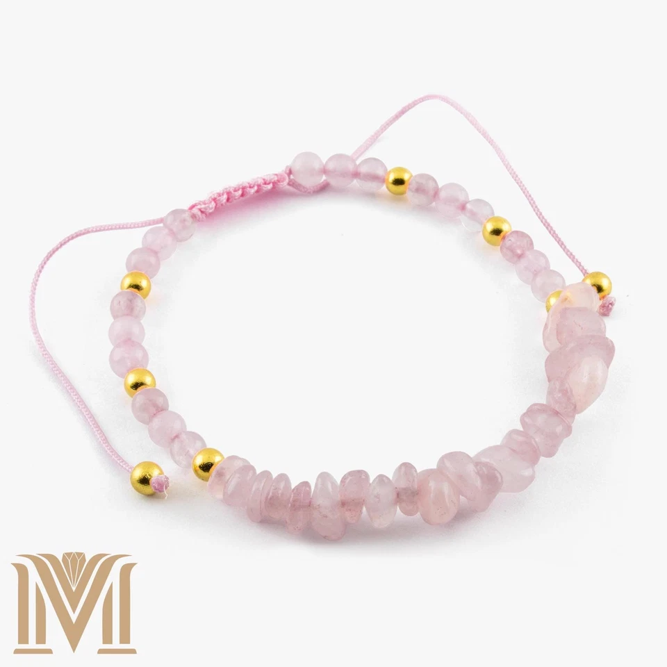 Handmade Rose Quartz Bracelet – Adjustable Healing Crystal Jewelry with Golden - Image 4 of 4