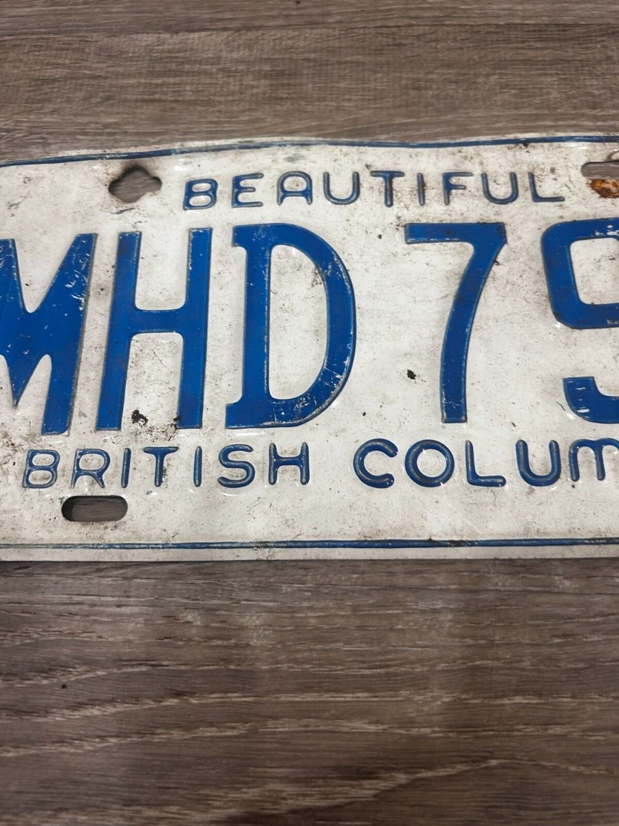 Vintage 1976 British Columbia License Plate Tag MHD-790 Blue w