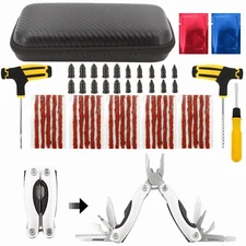 Car Truck Motorcycle Tire Repair Kit DIY Flat Home Plug Patch Multi Pliers Box