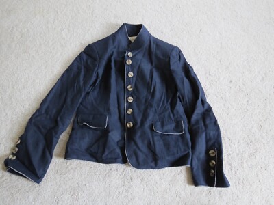 Women's Dowry Designs Button Jacket Blazer Navy Blue Floral Lining Large