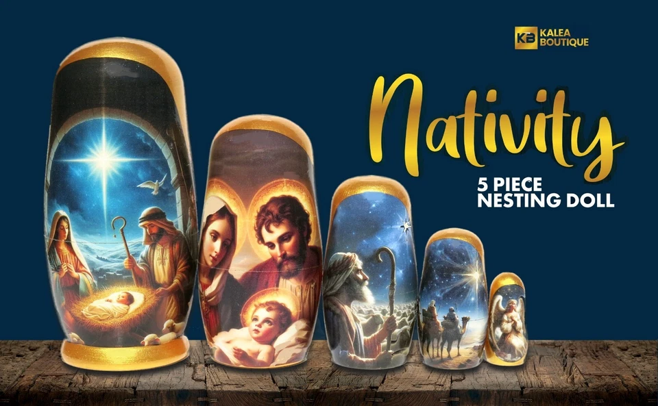 Bambole Nidificazione Natività Natalizia, 5 Pezzi Matrioska Giocattolo Nidificato Bambola Impilabile - Immagine 2 di 4