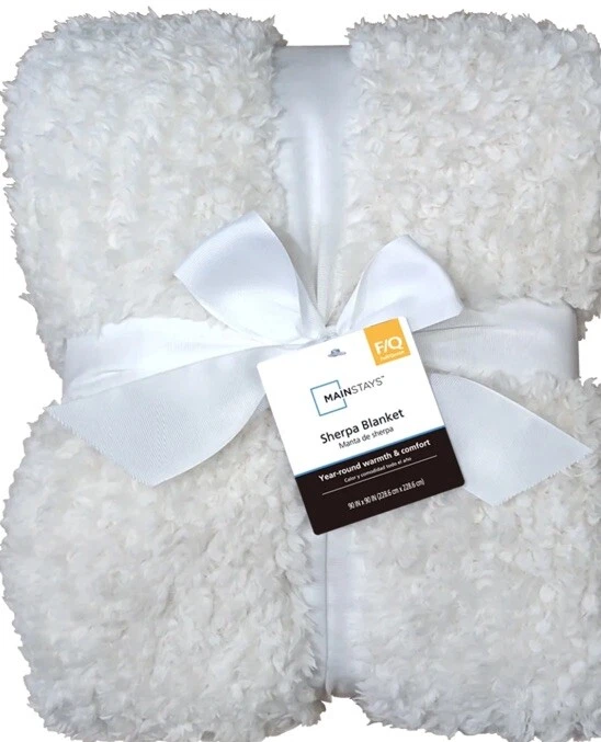 Mainstays Faux Shearling Blanket, Ivory, Full/Queen 90"X90", for Adult - Image 3 of 4